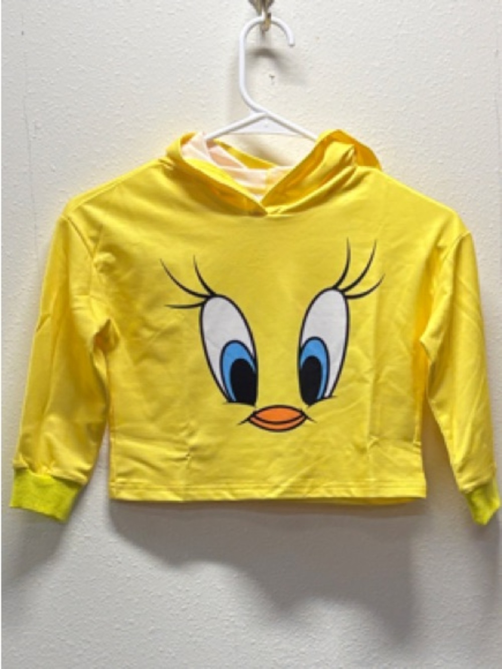Girls Tweety Bird Yellow Cropped Hoodie Sweatshirt